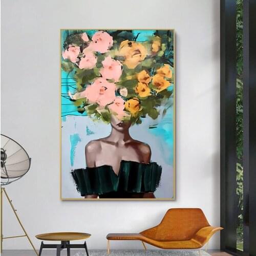 Scandinavian Art Flower Canvas Poster Fashion Abstract Floral Woman Print Painting Nordic Wall Picture Modern Living Room Decor