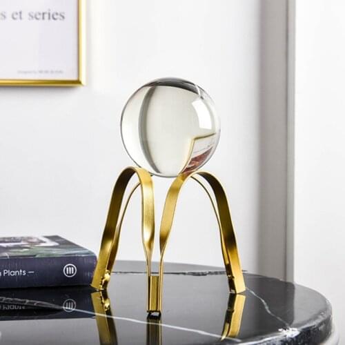 Modern Metal Crystal Ball Statues Home Decoration Handicraft Crystal Ball With Metal Holder Home Accessories