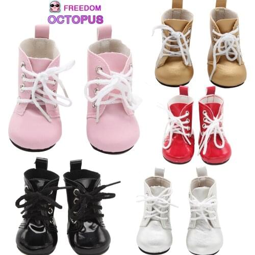 Solid Color PU Leather 43cm New Born Doll Mini Boots Short High Heel Booties Shoes For 18inch American&1/3 BJD Dolls