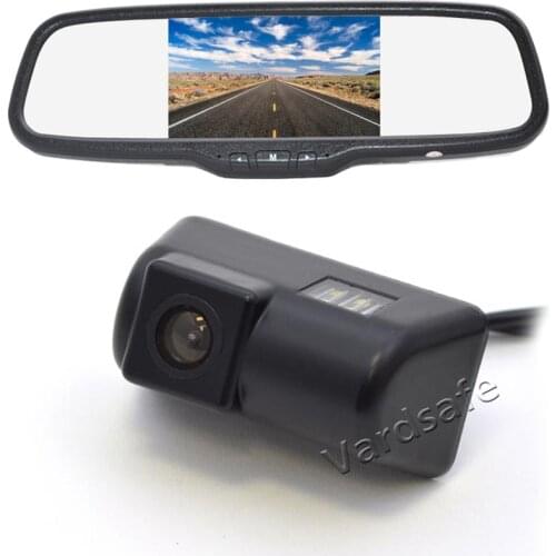 Vardsafe VS302C | License Plate Light Reverse Backup camera + 5 Inch Clip-on Rear View Mirror Monitor for Ford Transit Connect
