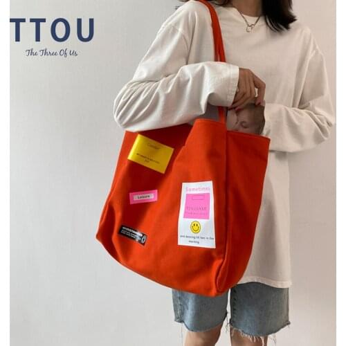 Women Canvas Shopping Bag Reusable High Capacity Tote Shoulder Bag Shopper Handbag Pouch Girls Casual Letter Design Book Bag