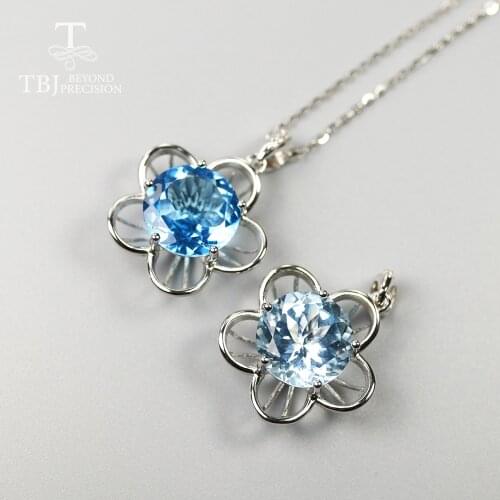 Round 12mm 6.5ct blue topaz pendant natural gemstone pendant necklace 925 sterling silver fine jewelry for women