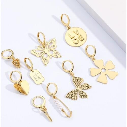 Butterfly Hoop Earrings for Women Fashion Earrings Heart Plant Animals Dangle Charms New Fashion Korean 2021 Ladies Copper