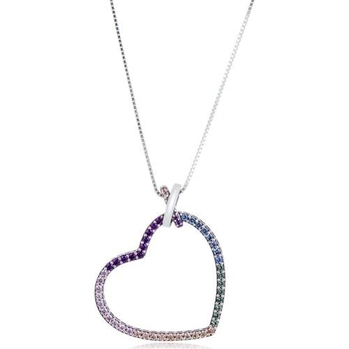 Multi-Colored Heart Long Necklace Women 925 Sterling Silver Chain Necklaces Pendants Fashion Jewelry Collier Accesorios Mujer