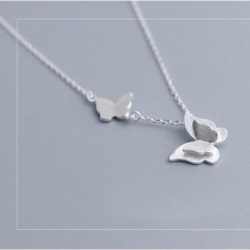 ANENJERY 925 Sterling Silver Necklace Scrub Butterfly Clavicle Necklace For Women Choker Collar kolye S-N218