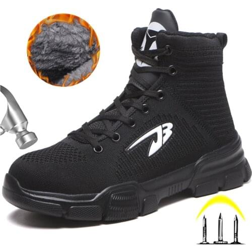 Winter Boots Men Work Safety Boots Indestructible Work Shoes Men Boots Steel Toe Shoes Work Sneakers Male Plush Warm Winter Shoe