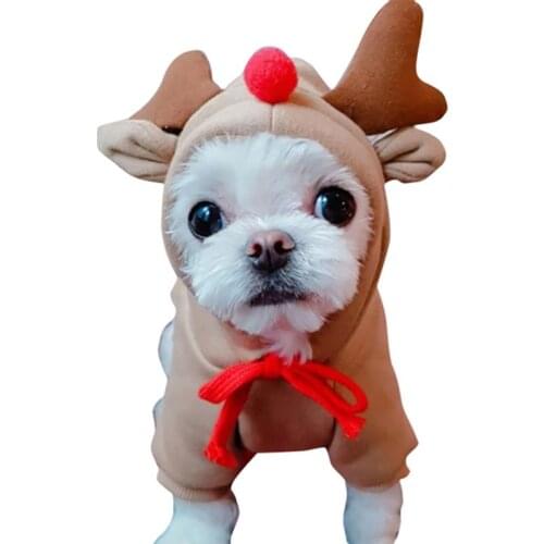 1 Piece Winter Warm Cotton Dog Hoodies For Christmas Costume Fashion Puppy Kitten Clothes With Antlers Small Dog Teddy Supplies