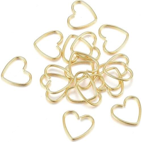 100pcs 20 Gauge Stainless Steel Open Jump Rings Split Ring Golden Heart Rings Connectors for Jewelry Making 9x10x0.8mm
