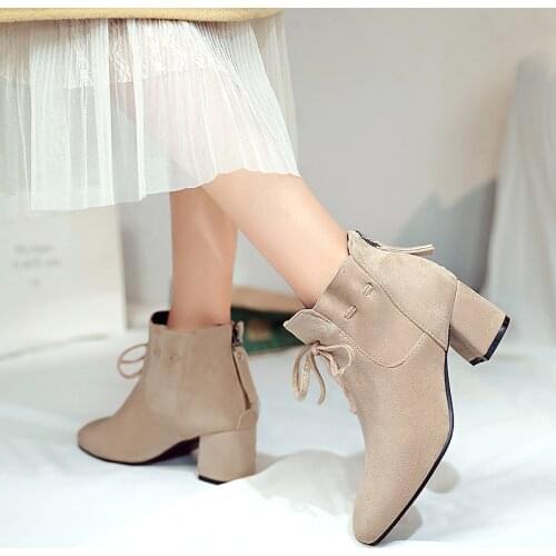 2020ankle Boots For Women Casual Shallow Slip-on Pointed Toe Low Heels Shoes Woman Big Size Pu