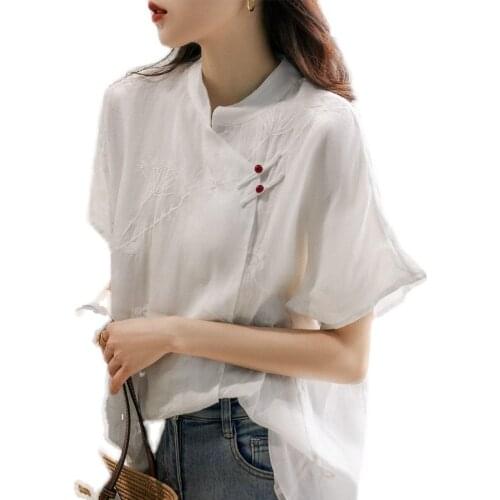 2021 chinese style cheongsam top elegant retro mandarin collar blouse casual vintage hanfu ramie fabric traditional hanfu top