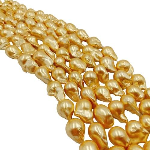 38 cm gold pearl beads in strand,diy bead ,100% freshwater loose pearl with BIG BAROQUE shape,w 14-18 mm plating gold color