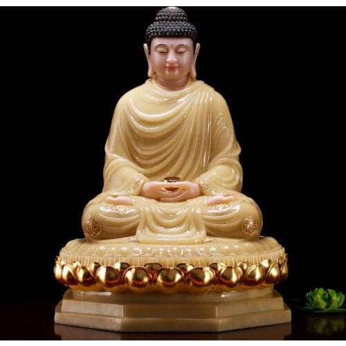 48CM LARGE- Buddhist high-grade home TOP efficacious Talisman Mascot RULAI Amitabha Buddha jade gilding carving Sculpture statue