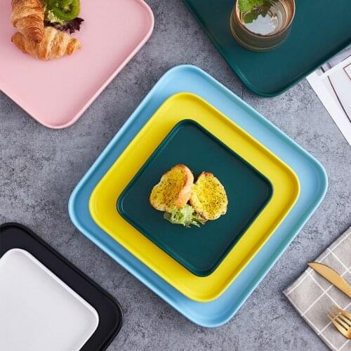 6 Pieces Square Dinnerware Set 6 / 8 /10 inch Ceramic Plate Black Dinner Porcelain Cake Snack Pink Dessert Plate Drop Shipping