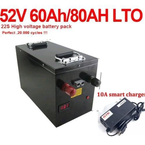 GTK 51V 52V 80AH LTO battery 52V 60AH Lithium titanate battery pack BMS 22S for 48V scooter Solar energy storage + 10A charge