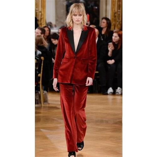 Velvet Red Business Pant Suits for Women Ladies Single Breasted Blazer with Pants Womens Work Pantsuit Custom Made