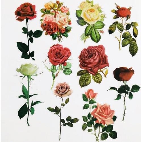 10 pcs /Bag Big Size Rose Flowers PVC Decorative Adhesive Sticker DIY Craft Notebook Decoration