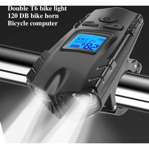 Double Bicycle Light Speedometer Headlight 4 Mode Rechargeable Bike Computer Waterproof Light Bell Led Cycling Front Lights