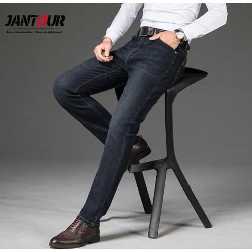 Classic style Autumn winter new Mens thick Loose jeans men Business Casual Stretch denim trousers male Brand pants 40 42 44 46
