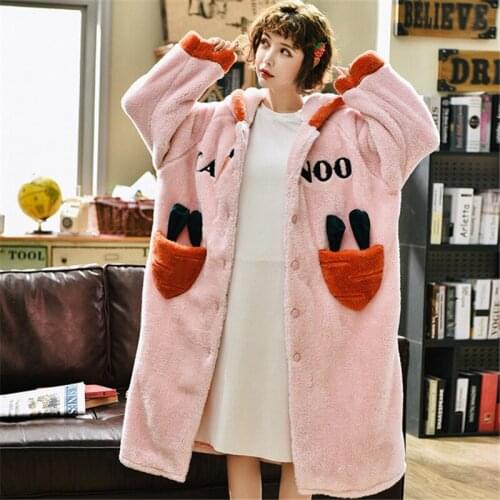 Hooded bathrobe kimono robe womens autumn winter coral fleece new long-sleeve thickened warm home clothes with pockets пижама