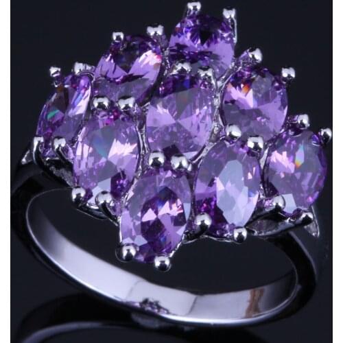 Charismatic Oval Purple Cubic Zirconia Silver Plated Ring V0422