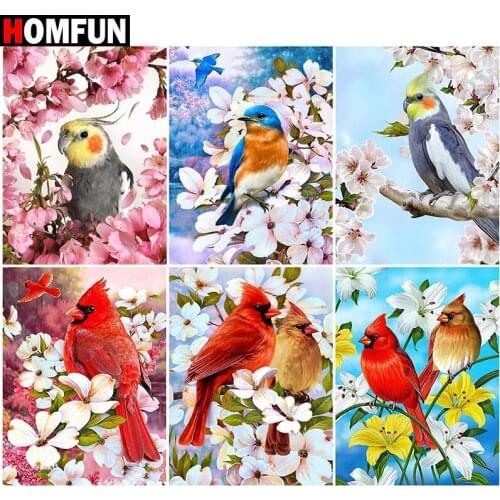 HOMFUN Diy 5d Diamond Painting "Animal bird flower" Cross Stitch Square Round Diamond Embroidery Handwork Rhinestone Art