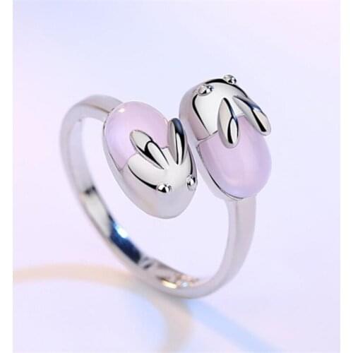 KOFSAC 2018 Hot Fashion 925 Sterling Silver Ring Cute Rabbit Hibiscus Stone Rings For Women/girls Birthday party Jewelry Gifts