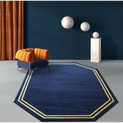 Nordic style high density woven area rug, modern style navy blue color decorative bedside carpet