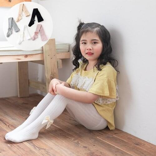 1-8 Yrs Combed Cotton Baby Girls Leggings Pants 2020 Autumn Spring Double Needle Leggings Bow Children Legging Kids Girl Tights