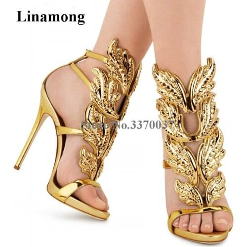 Summer New Fashion Women Open Toe Wings Design Rhinestone Gladiator Sandals Crystal Gold Sliver Black High Heel Sandals