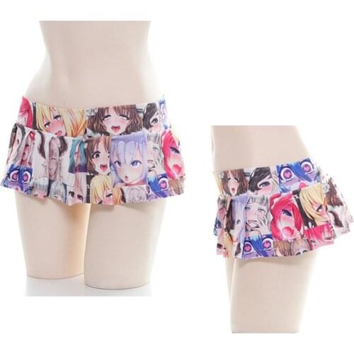 Japanese Anime Style Pleated Mini Skirts Harajuku 3D Print Cosplay Costume Mini Skirt Funny Cotton Mini Dress