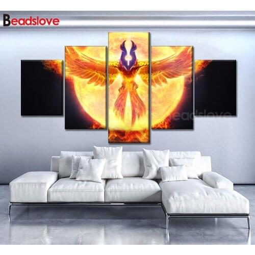 Full Square/Round Drill 5D DIY Diamond Painting 5 Pieces"cartoon Fire Phoenix" 3D Embroidery Cross Stitch kits