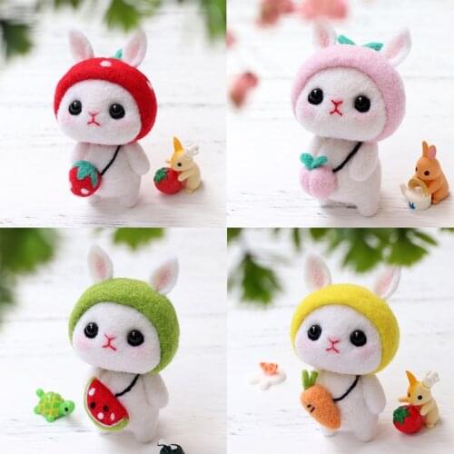 KAOBUY Wool Felt Poked Kitting Non-Finished DIY Wool Felting Package Kids Creative Lovely Pink Rabbit Handmade Toy Doll