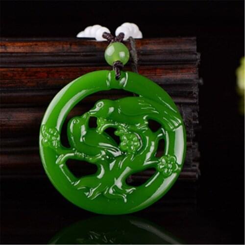 Natural Green Hetian Jade Jasper Pendant Double-sided Hollow Carved Double Magpie Jadeite Necklace Charm Jewelry Amulet Gifts