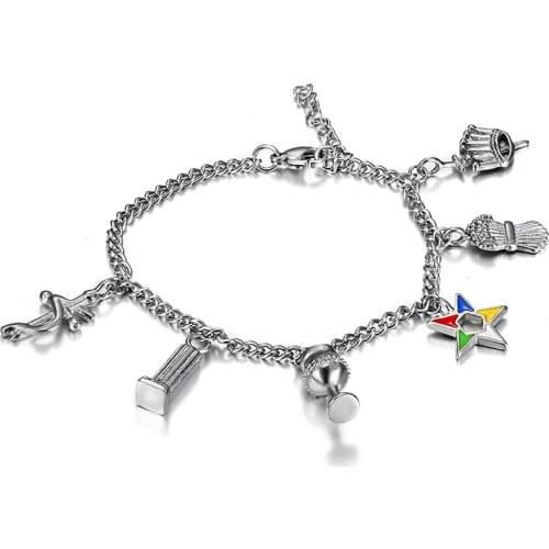 New trendy 316l stainless steel OES chain bracelets order of the eastern star charms beads bracelets ladies
