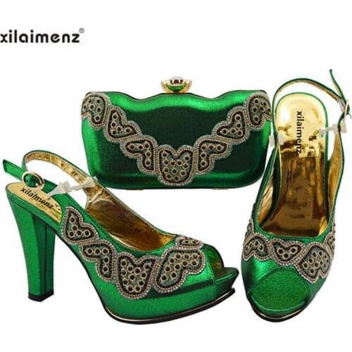 2019 Spring New Design Green Matching Shoes and Bag Set In Heels Matching Shoes and Bag Set for Wedding Party