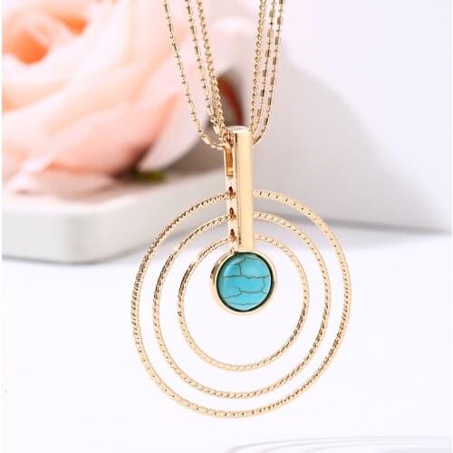 New Arrival Female Multi Circle Pendant Necklace Beautiful Blue Bead Fashion Necklace For Women Accessories Jewelry Present 2019