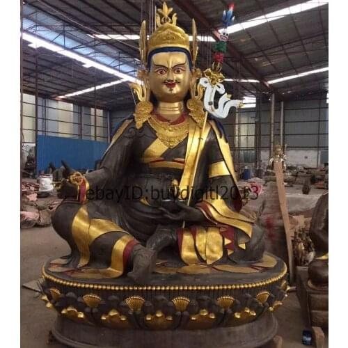 Huge Tibet Buddhism Temple Old Bronze Gilt Guru Padmasambhava Rinpoche Buddha