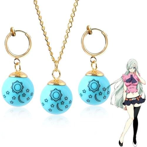RJ Anime The Seven Deadly Sins Necklace Elizabeth Liones Cosplay Blue Sun Stars Moon Dangle Pendant Choker for Women Jewelry