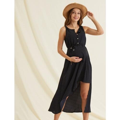 PatPat 2021 New ArrivalSassy Dotted Sleeveless Maternity Dress