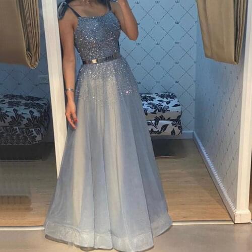 Blue Beading Evening Gowns 2020 Dubai Sleeveless A-Line Luxury Floor-Length Formal Dress Serene Hill DLA70771