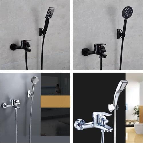 Shower Faucets Black/Chrome Brass Bathroom Wall Mounted Bathtub Shower Faucet With ABS Handheld Shower Sets Mixer Taps Torneira