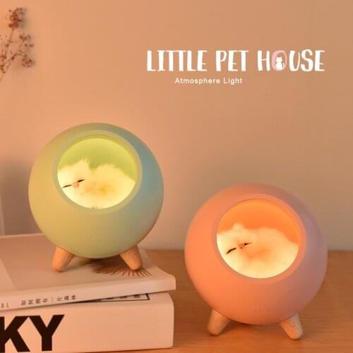 Led Cat Night Light Bedroom Decoration Table Lamp Touch Dimming Rechargeable Hamster House for Kid Baby Gift Home Bedside Lamp