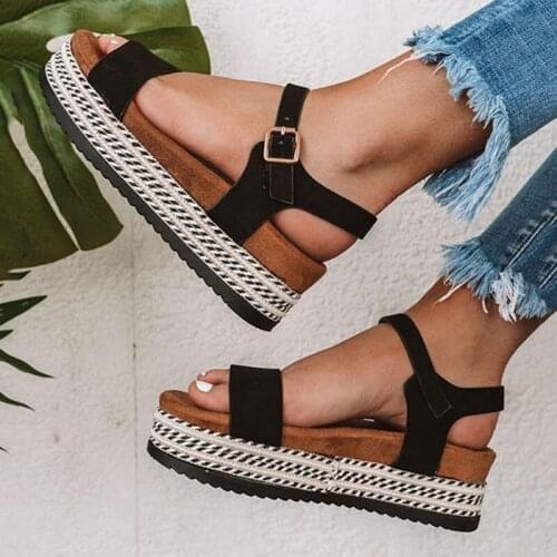 2020 new Ladies Sandals Women Wedge Shoes High Heel Summer Shoes Women Open Toe Platform Sandals With Strap Red Black hot sell
