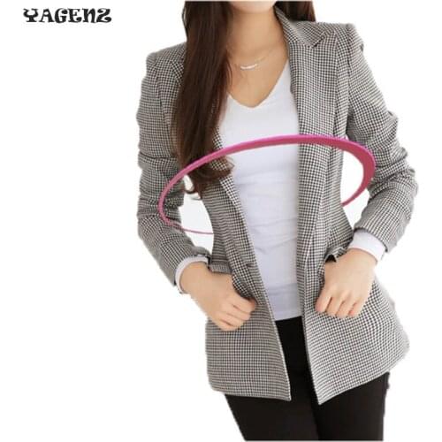 Plus Size 3XL 2020 women Office Suit coat Long Sleeve Outwear Autumn Women Plaid Jackets coat Slim Sexy Coats Americanas Mujer