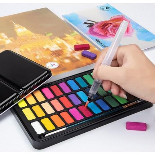 1 Set 36 Colors Watercolor Paint Washable Long-lasting Iron Portable Painting Art Kit for Adults