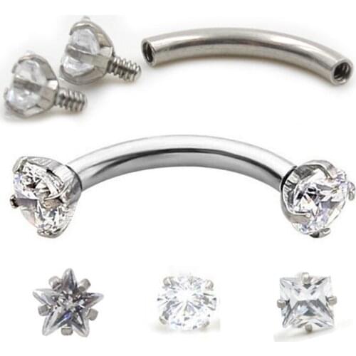 1 Piece 16Gx8x3mm Titanium Anodized Internally Threaded Prong Top Gem Eyebrow Ring piercing Zircon Eye Nail ring Tragus Earring