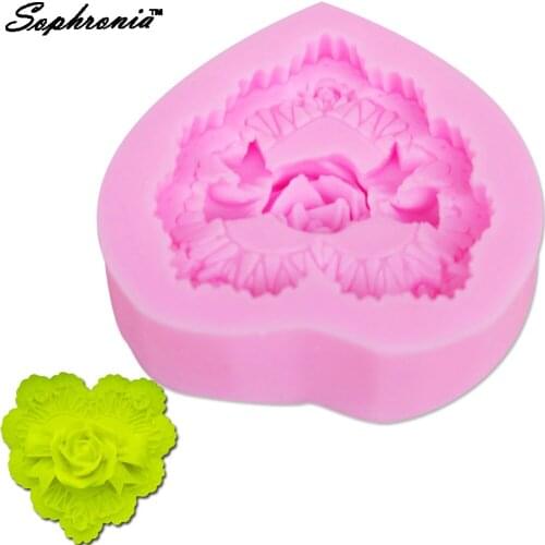 10pcs/set Rose Love Heart Silicone Mold chocolate Cupcake Mould Cook Making Molds Rose Flower Silicone Mold M381 , 7*7.3*2.1cm