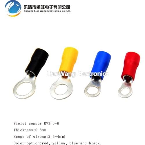 100PCS/LOT red copper cold pressure terminal O type circular preinsulated terminal RV3.5-6
