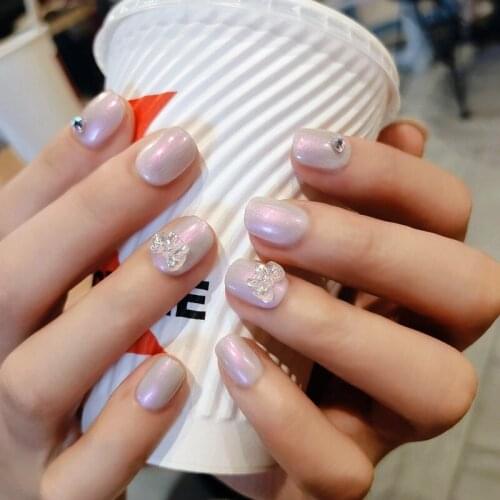 24pcs Grey Purple Nail Patch Round Head Glue Type Removable Short Paragraph Fashion Manicure Save Time False Nails Patch ASD88