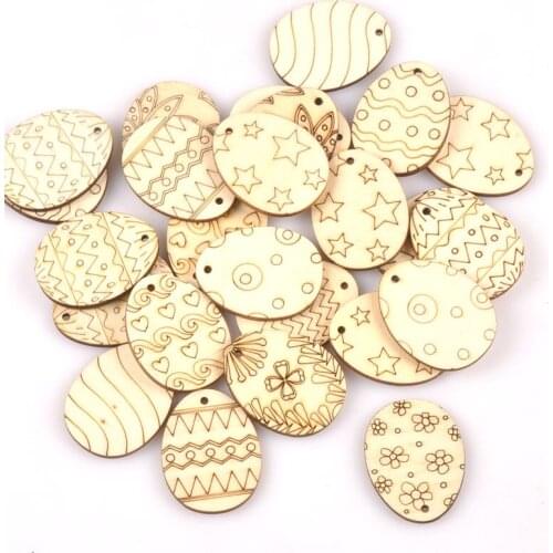 25Pcs Mixed Easter Egg Wood Crafts Pendant For Wooden Drop Hanging Ornaments DIY Scrapbook Home Decor Embellishments M2565